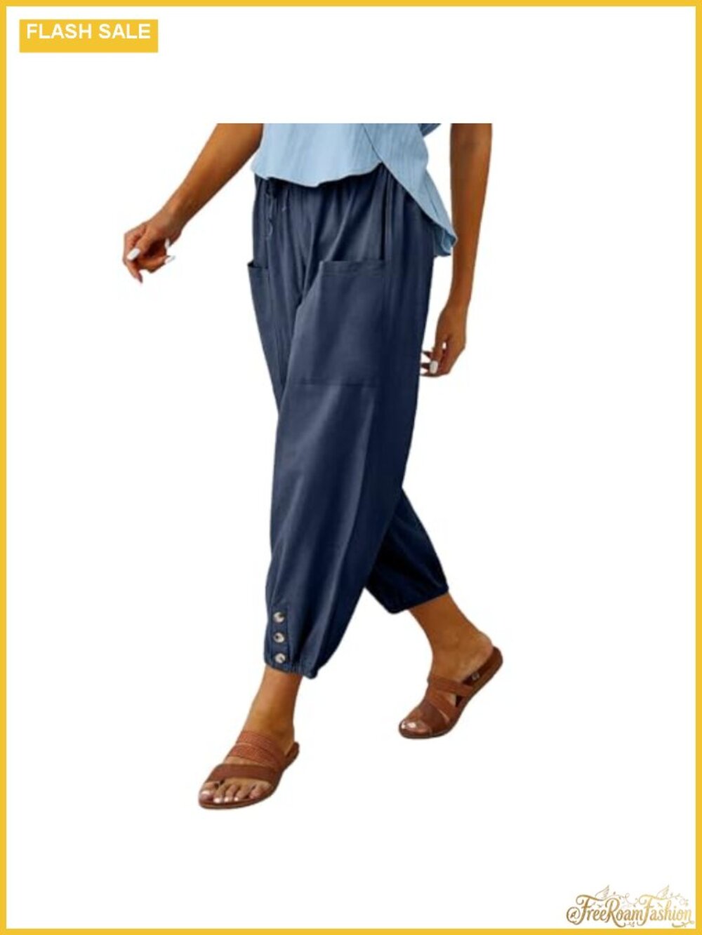 Women's Cotton Casual Capri Pants with Pockets - High Waisted Harem Lounge